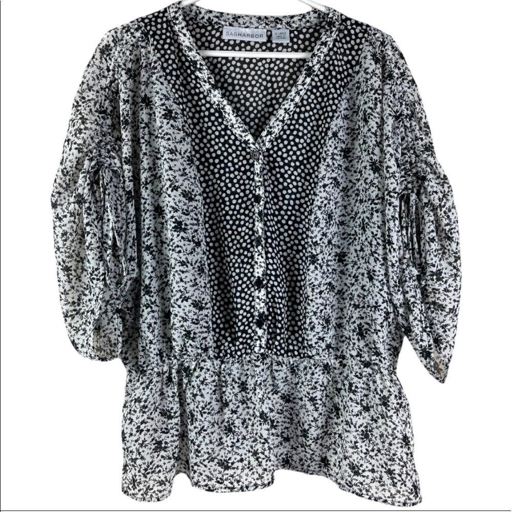 Sag Harbor Floral Print Boho Blouse Women’s Top XL
